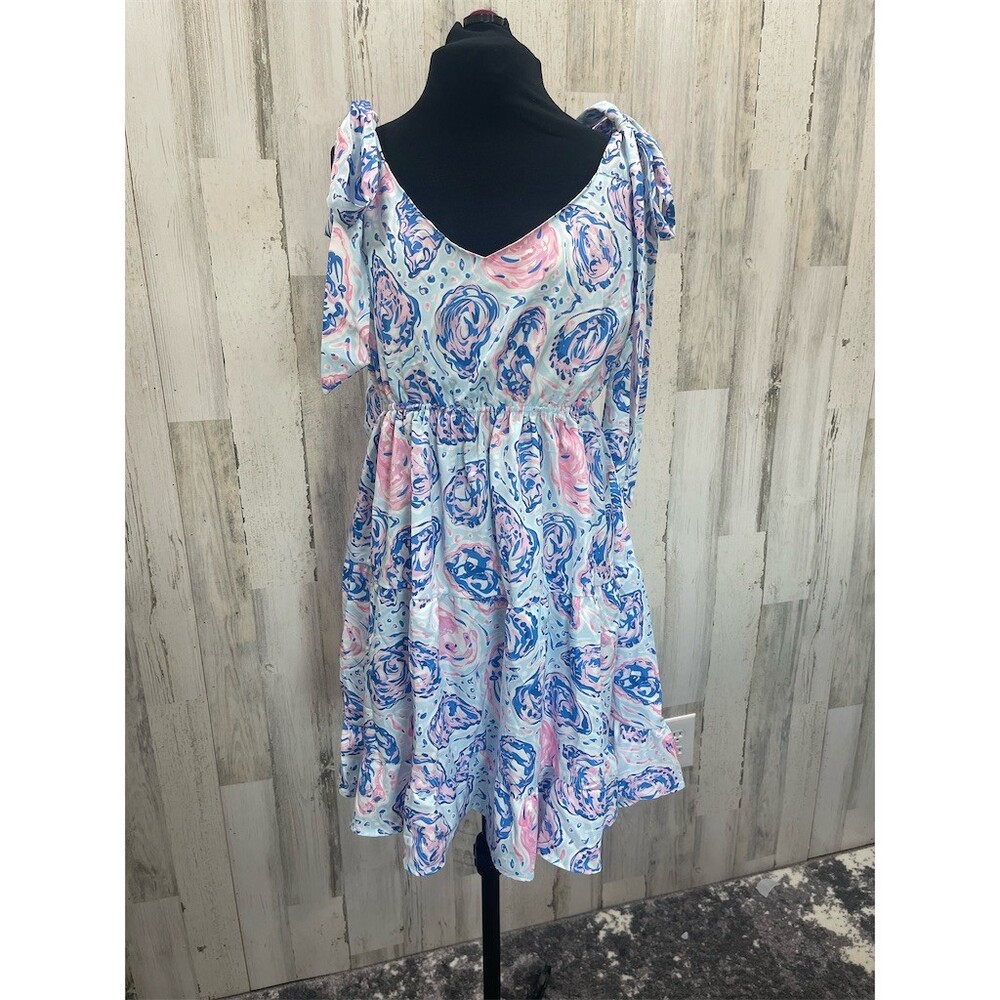 Simply Southern Sundress Womens XL Blue Pink Swirl Beach Themed Tie Strap SKU751